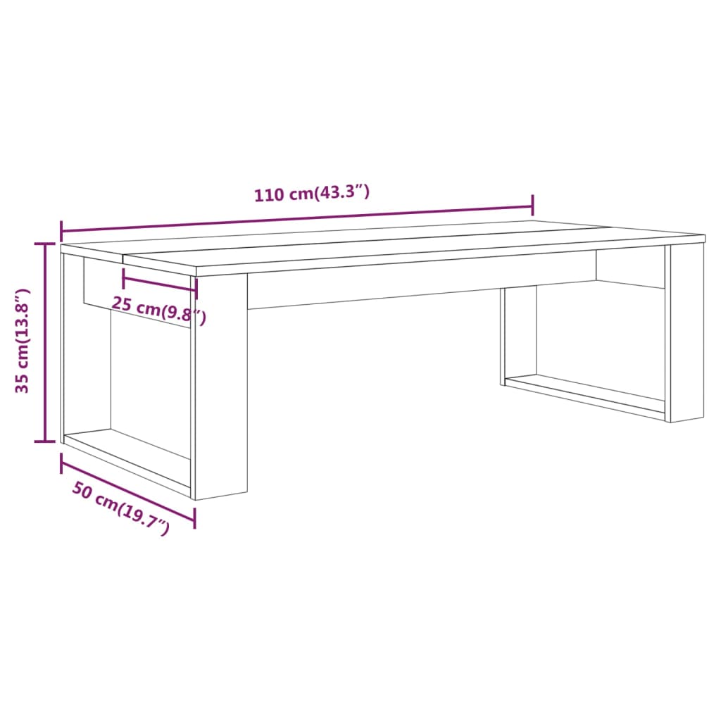 Τραπεζάκι Σαλονιού Γκρι Sonoma 110x50x35 εκ. από Επεξεργ. Ξύλο