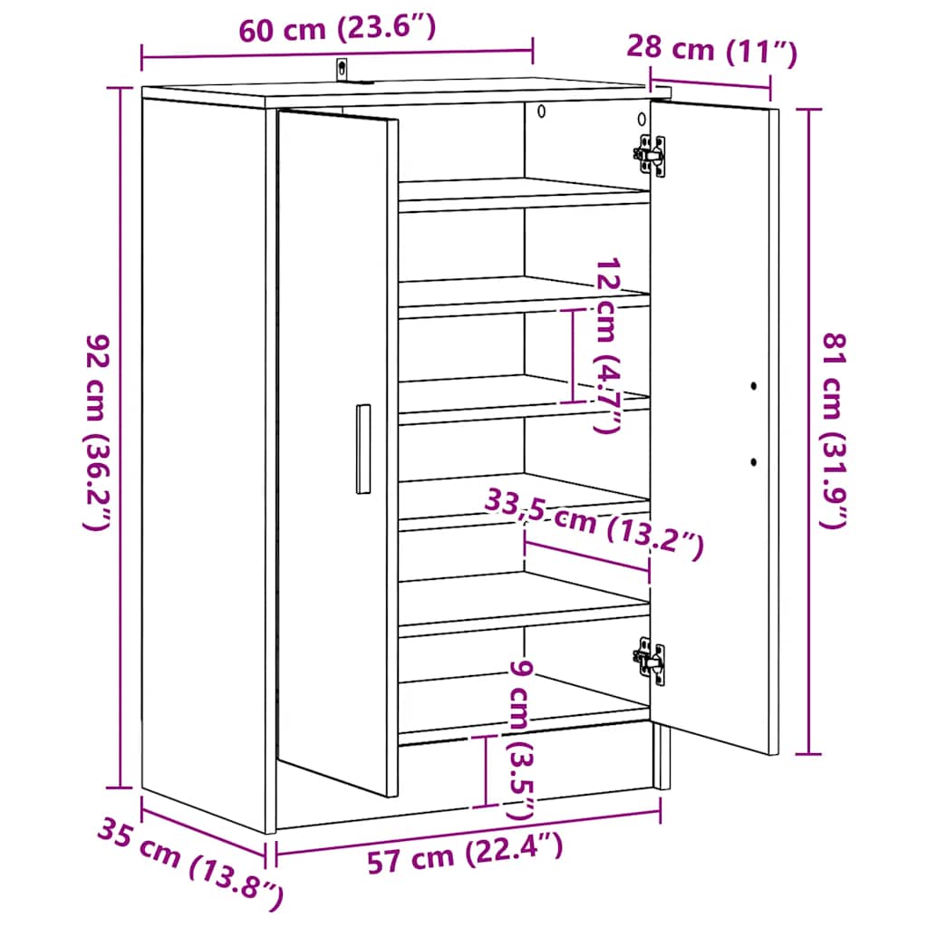 Παπουτσοθήκη Γκρι Sonoma 60 x 35 x 92 εκ. Επεξεργασμένο Ξύλο