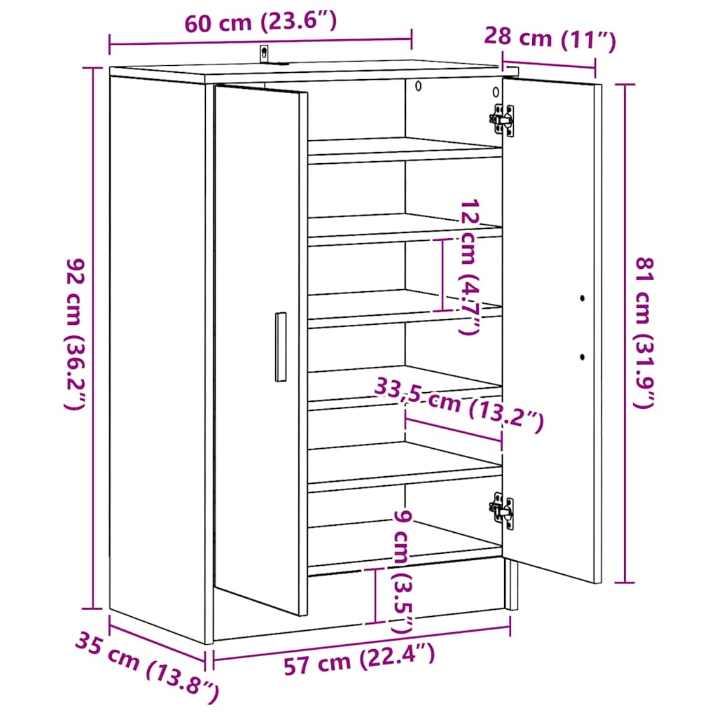 Παπουτσοθήκη Καφέ Δρυς 60 x 35 x 92 εκ. από Επεξεργασμένο Ξύλο - Pakobazaar
