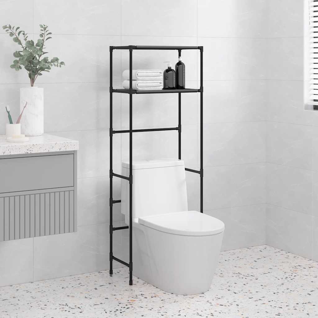 Ραφιέρα 2 Επιπέδων για Τουαλέτα Μαύρη 53,5x28x143εκ. από Σίδερο