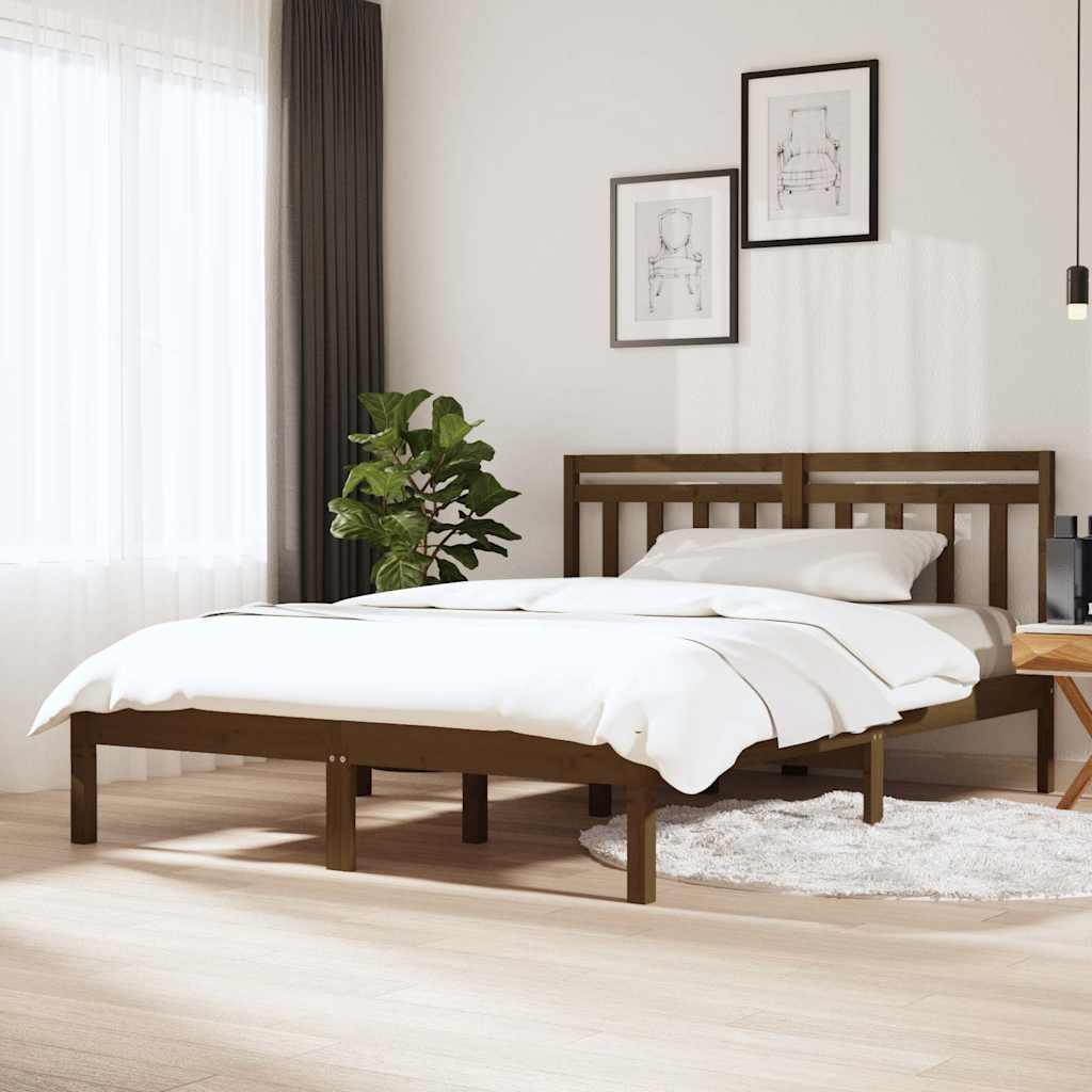 Σκελετός κρεβατιού Honey Brown 150x200 cm King Size Μασίφ Ξύλο