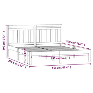 Πλαίσιο Κρεβατιού Μαύρο 150 x 200 εκ. Μασίφ Ξύλο King Size