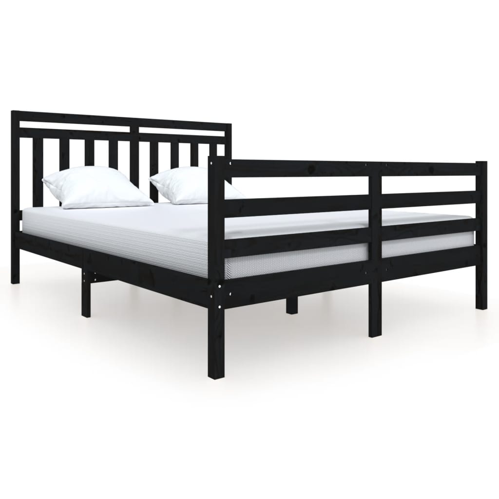 Πλαίσιο Κρεβατιού Μαύρο 150 x 200 εκ. Μασίφ Ξύλο King Size
