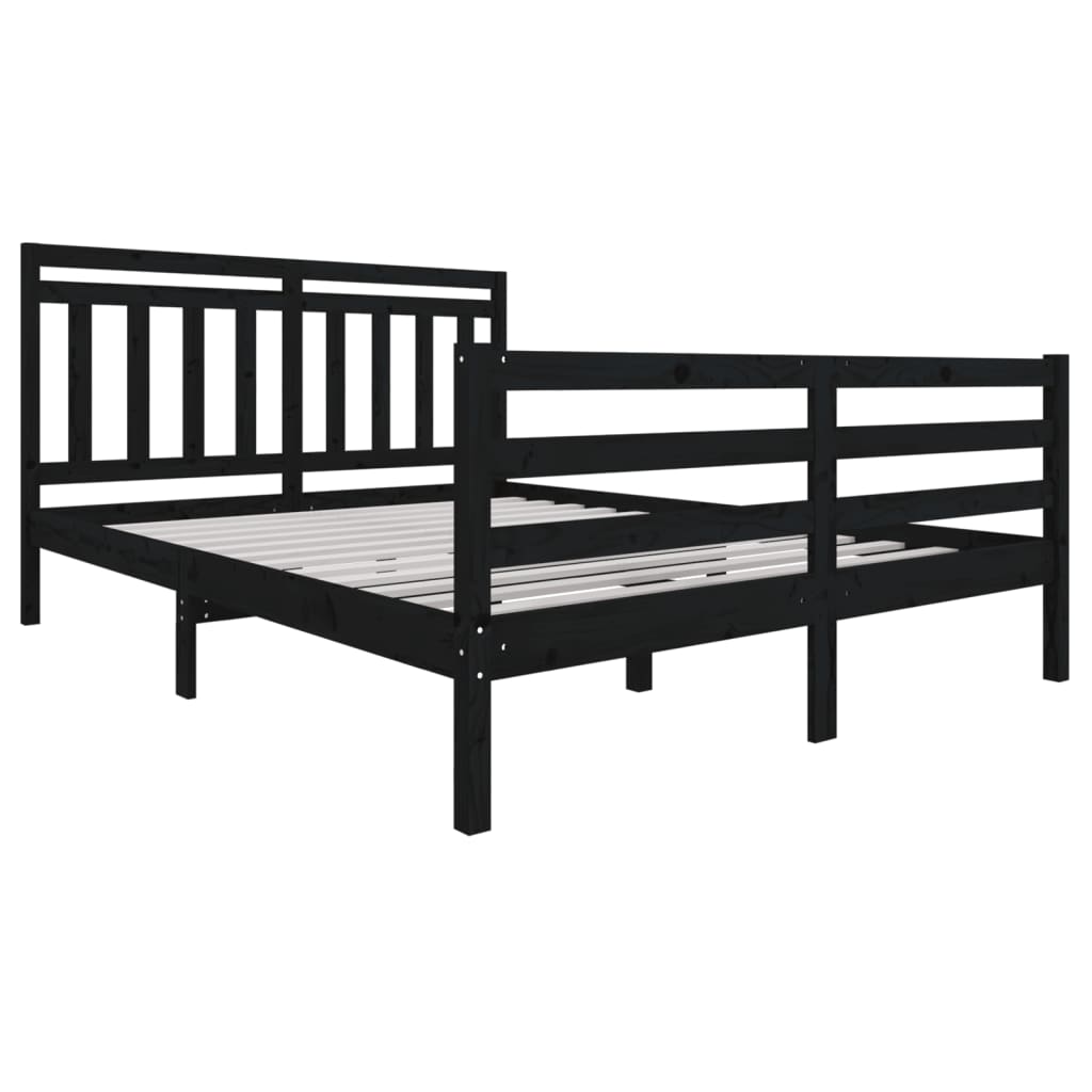 Πλαίσιο Κρεβατιού Μαύρο 150 x 200 εκ. Μασίφ Ξύλο King Size