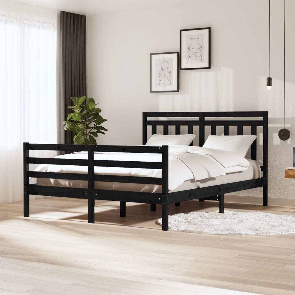 Πλαίσιο Κρεβατιού Μαύρο 150 x 200 εκ. Μασίφ Ξύλο King Size