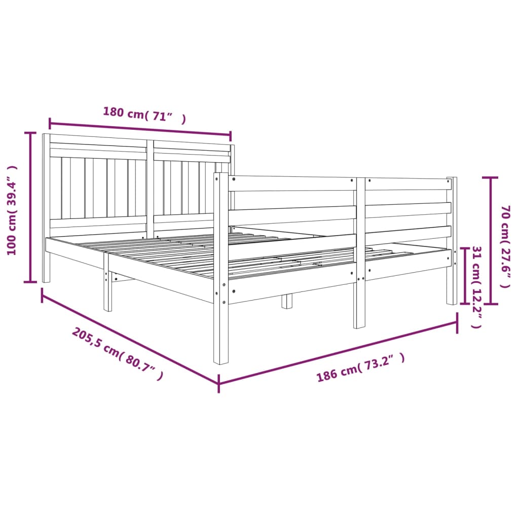 Πλαίσιο Κρεβατιού Μελί 180 x 200 εκ. Μασίφ Ξύλο Super King