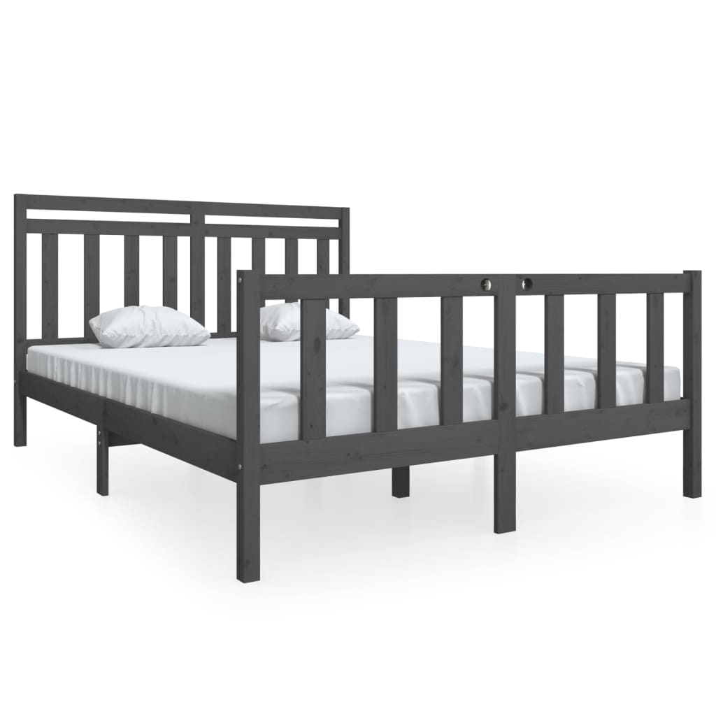 Πλαίσιο Κρεβατιού Γκρι 150 x 200 εκ. Μασίφ Ξύλο King Size
