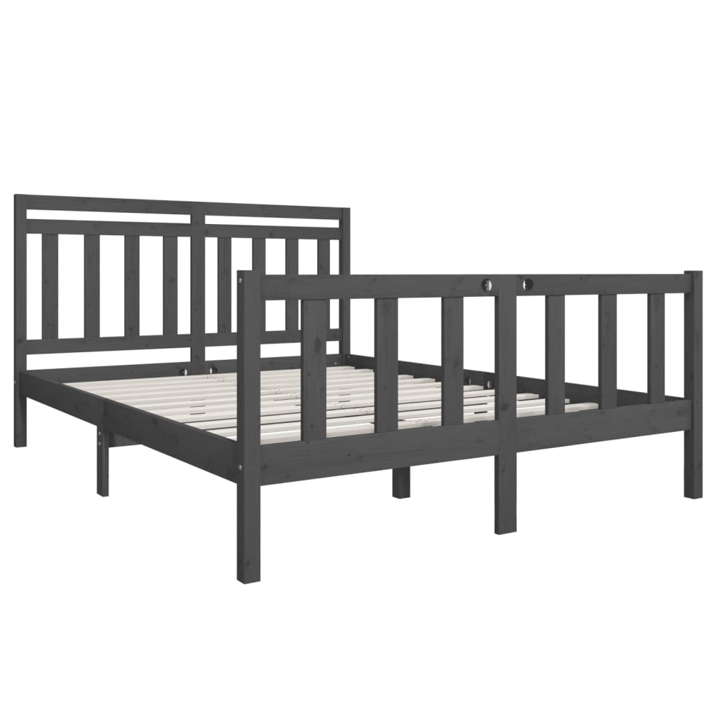 Πλαίσιο Κρεβατιού Γκρι 150 x 200 εκ. Μασίφ Ξύλο King Size
