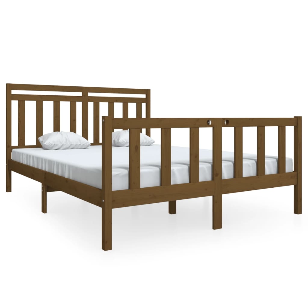 Σκελετός κρεβατιού Honey Brown 150x200 cm King Size Μασίφ Ξύλο - Pakobazaar