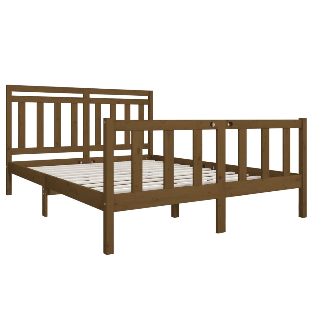 Σκελετός κρεβατιού Honey Brown 150x200 cm King Size Μασίφ Ξύλο - Pakobazaar