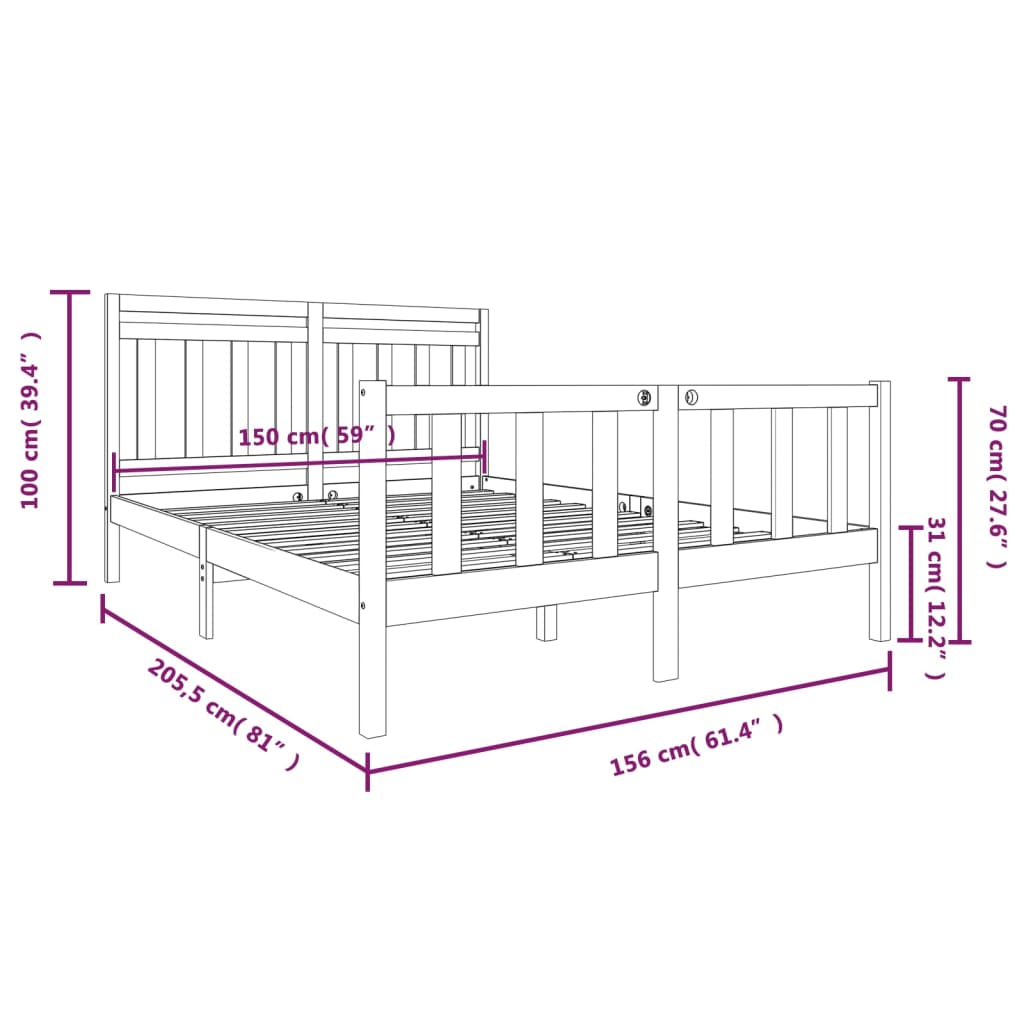 Σκελετός κρεβατιού Honey Brown 150x200 cm King Size Μασίφ Ξύλο - Pakobazaar