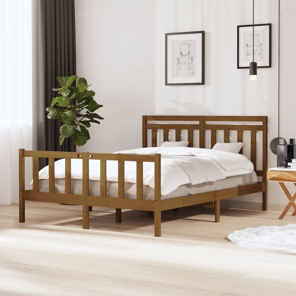 Σκελετός κρεβατιού Honey Brown 150x200 cm King Size Μασίφ Ξύλο - Pakobazaar