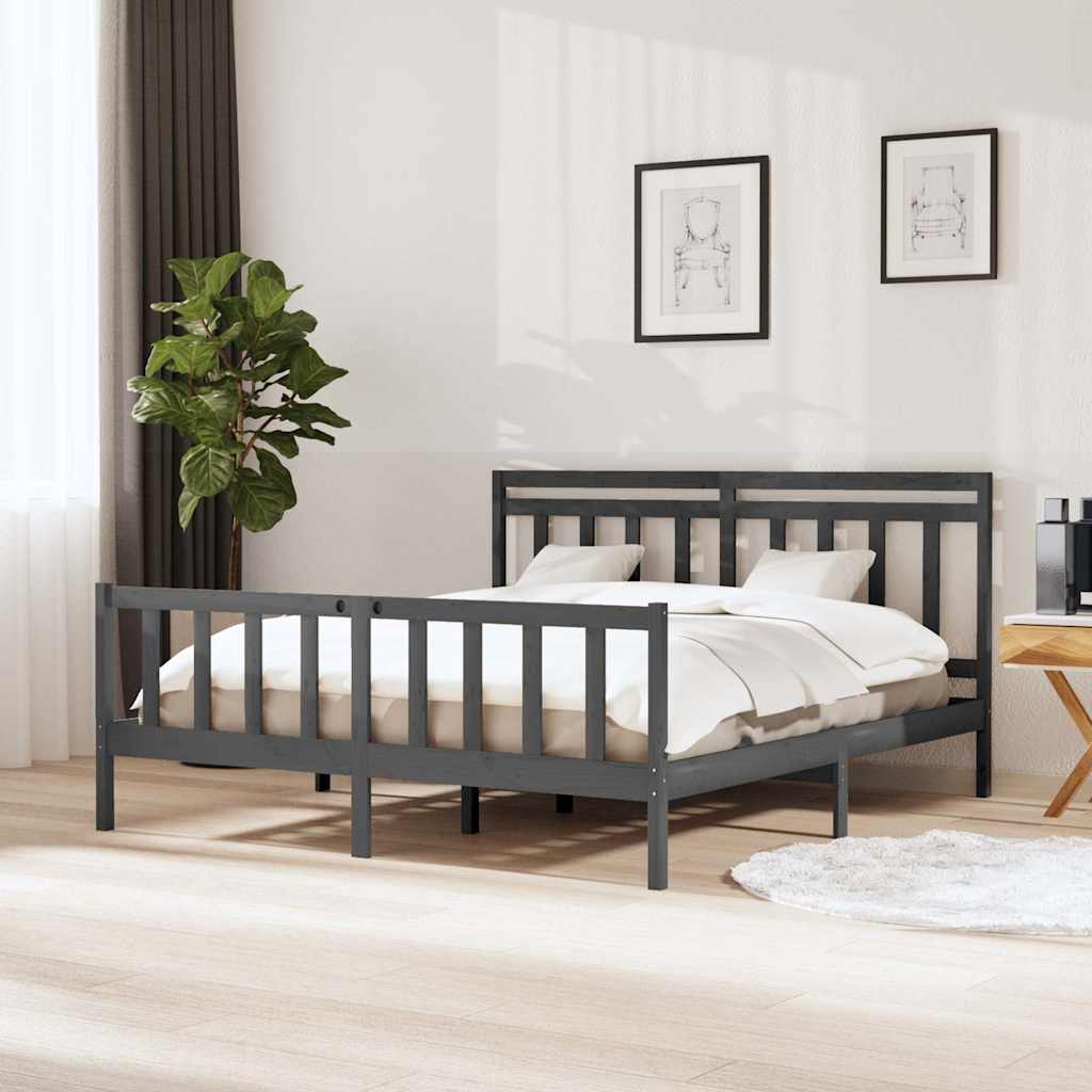 Πλαίσιο Κρεβατιού Γκρι 160 x 200 εκ. από Μασίφ Ξύλο - Pakobazaar