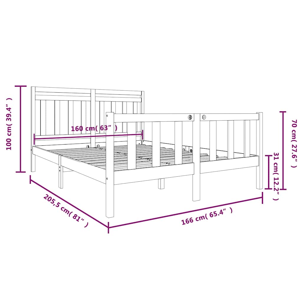 Πλαίσιο Κρεβατιού Καφέ Μελί 160 x 200 εκ. από Μασίφ Ξύλο