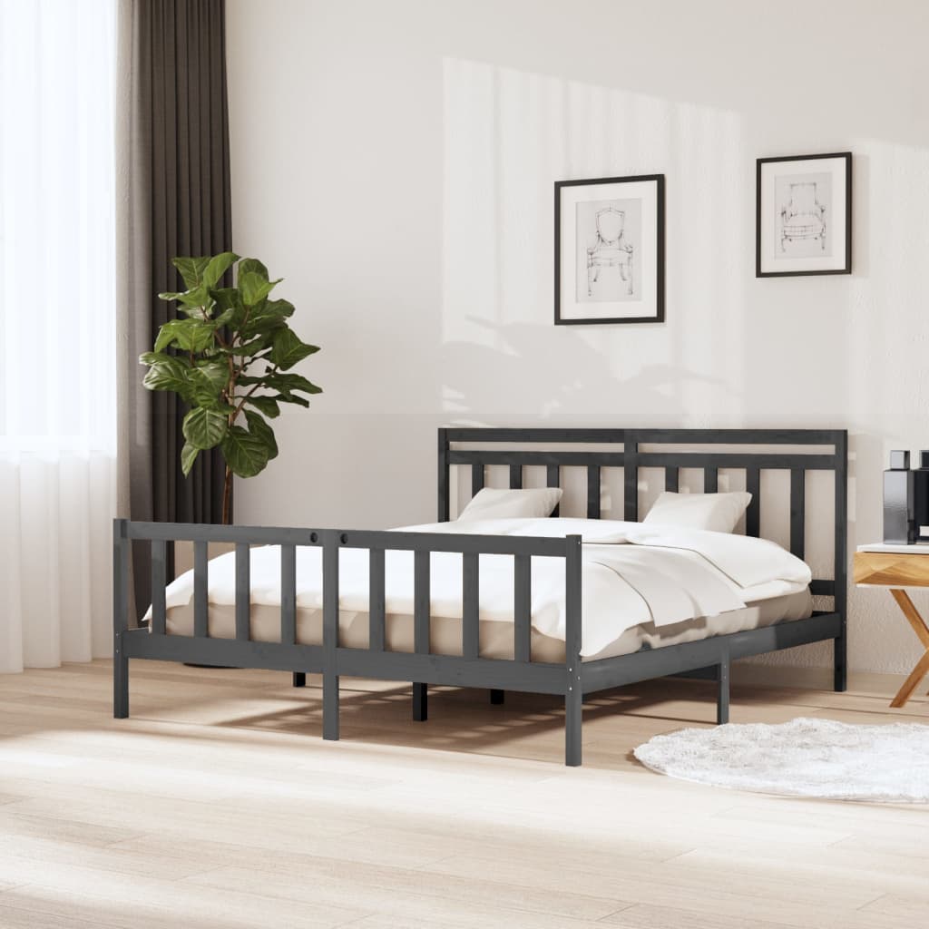 Πλαίσιο Κρεβατιού Γκρι 180 x 200 εκ Ξύλο Πεύκου Super King - Pakobazaar