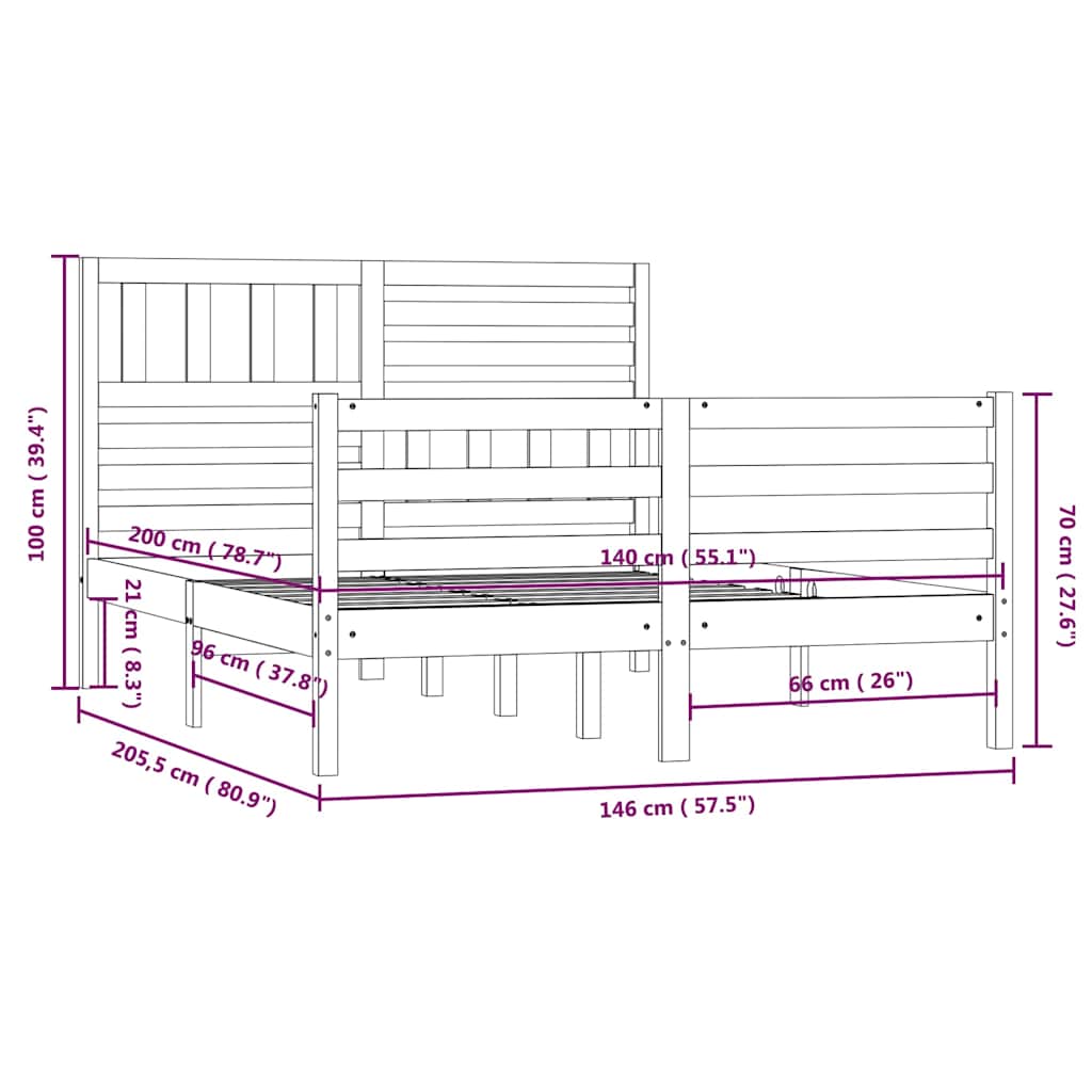 Πλαίσιο Κρεβατιού Γκρι 140 x 200 εκ. από Μασίφ Ξύλο - Pakobazaar