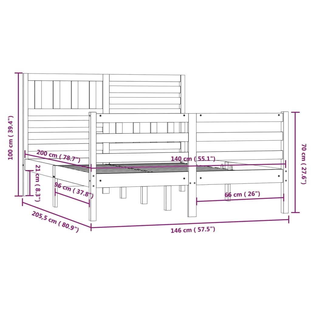 Πλαίσιο Κρεβατιού Καφέ Μελί 140 x 200 εκ. από Μασίφ Ξύλο