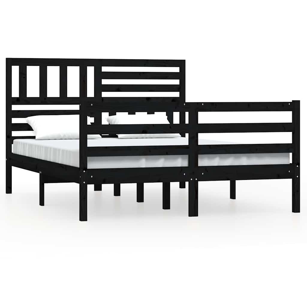 Πλαίσιο Κρεβατιού Μαύρο 150 x 200 εκ. Μασίφ Ξύλο King Size