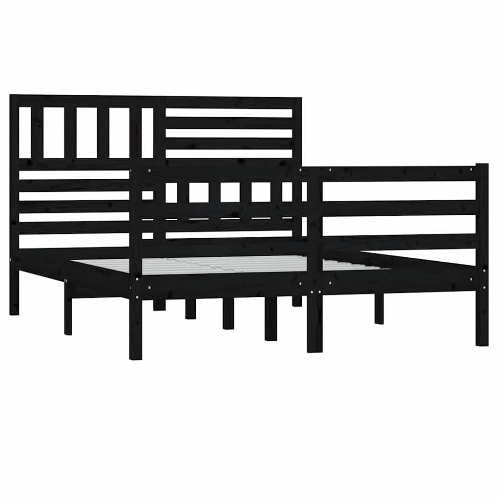 Πλαίσιο Κρεβατιού Μαύρο 150 x 200 εκ. Μασίφ Ξύλο King Size