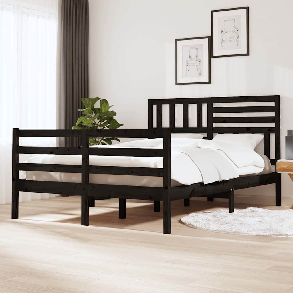 Πλαίσιο Κρεβατιού Μαύρο 150 x 200 εκ. Μασίφ Ξύλο King Size