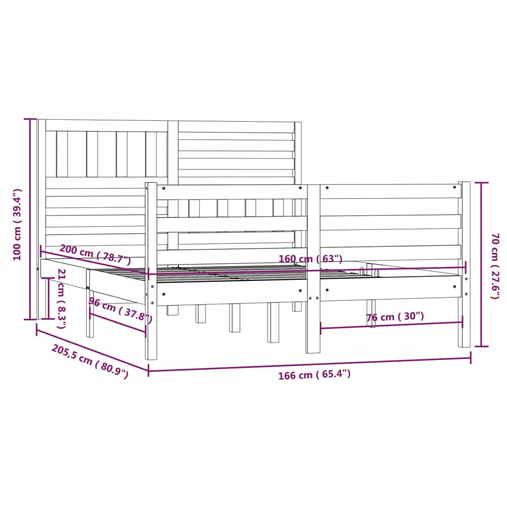 Πλαίσιο Κρεβατιού Καφέ Μελί 160 x 200 εκ. από Μασίφ Ξύλο