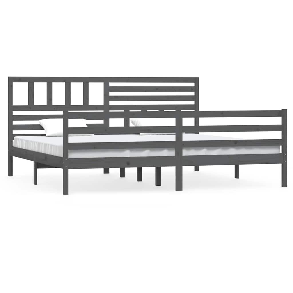 Πλαίσιο Κρεβατιού Γκρι 180 x 200 εκ Ξύλο Πεύκου Super King