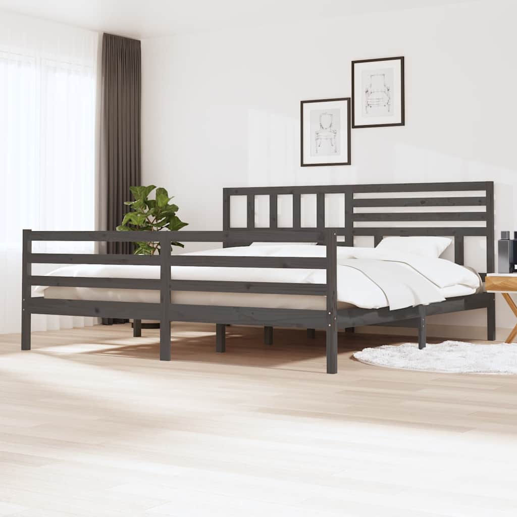 Πλαίσιο Κρεβατιού Γκρι 180 x 200 εκ Ξύλο Πεύκου Super King