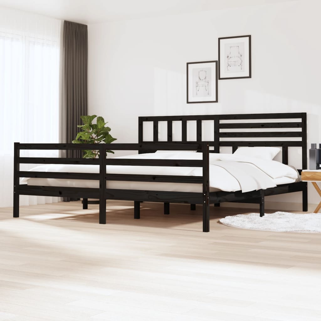 Πλαίσιο Κρεβατιού Μαύρο 180 x 200 εκ Ξύλο Πεύκου Super King - Pakobazaar