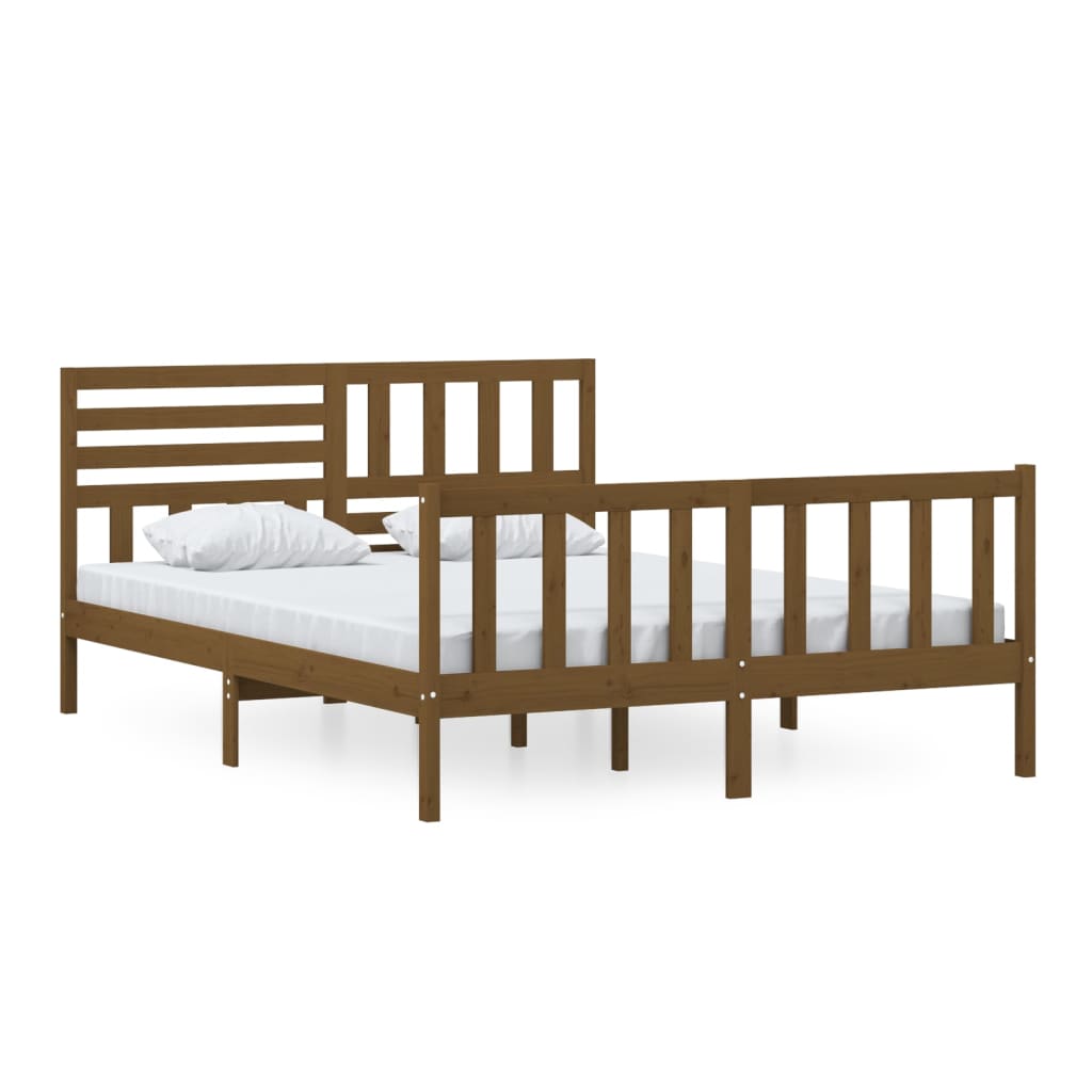 Σκελετός κρεβατιού Honey Brown 150x200 cm King Size Μασίφ Ξύλο