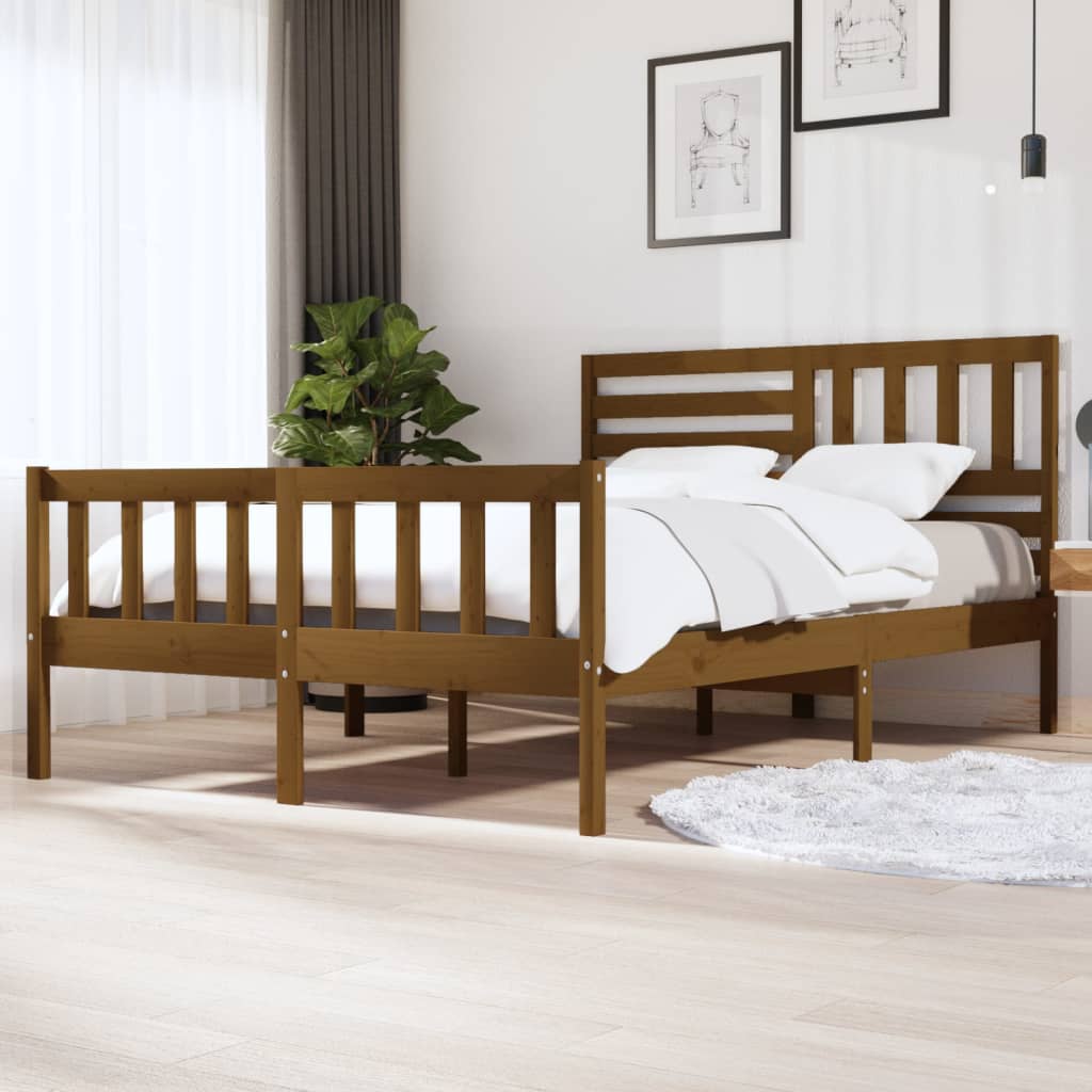 Σκελετός κρεβατιού Honey Brown 150x200 cm King Size Μασίφ Ξύλο
