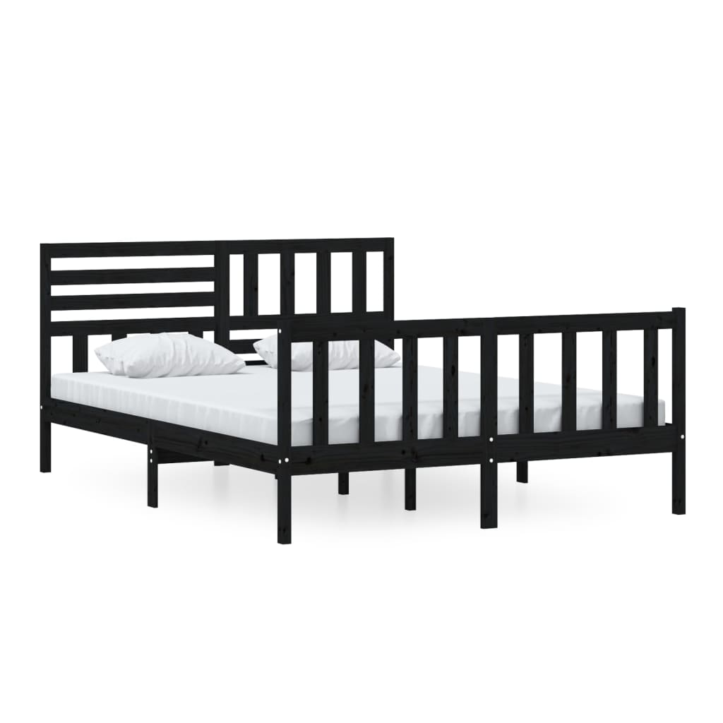 Πλαίσιο Κρεβατιού Μαύρο 150 x 200 εκ. Μασίφ Ξύλο King Size - Pakobazaar
