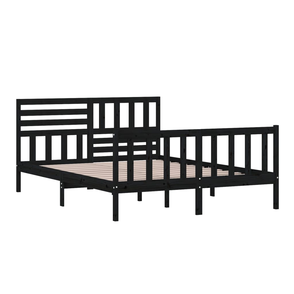 Πλαίσιο Κρεβατιού Μαύρο 150 x 200 εκ. Μασίφ Ξύλο King Size - Pakobazaar