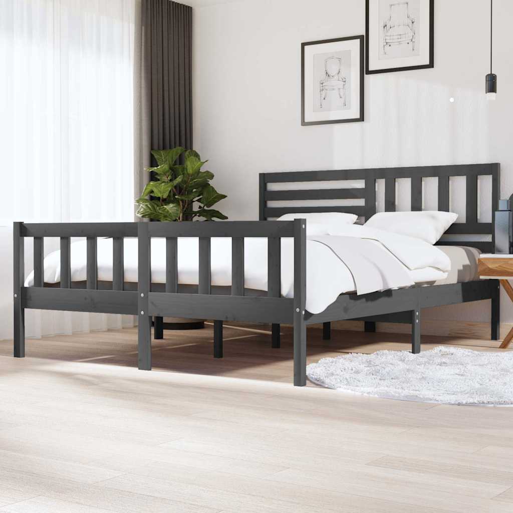 Πλαίσιο Κρεβατιού Γκρι 180 x 200 εκ Ξύλο Πεύκου Super King