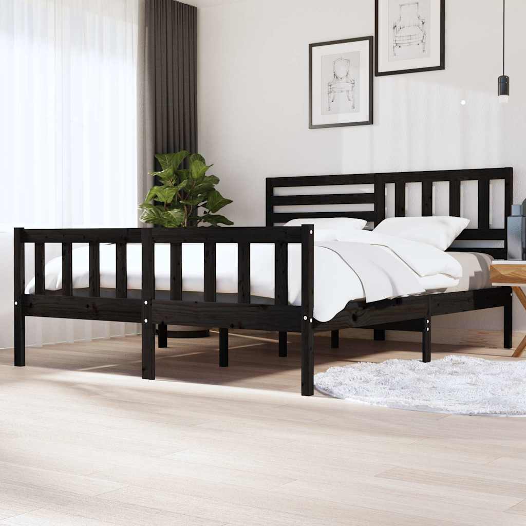 Πλαίσιο Κρεβατιού Μαύρο 180 x 200 εκ Ξύλο Πεύκου Super King