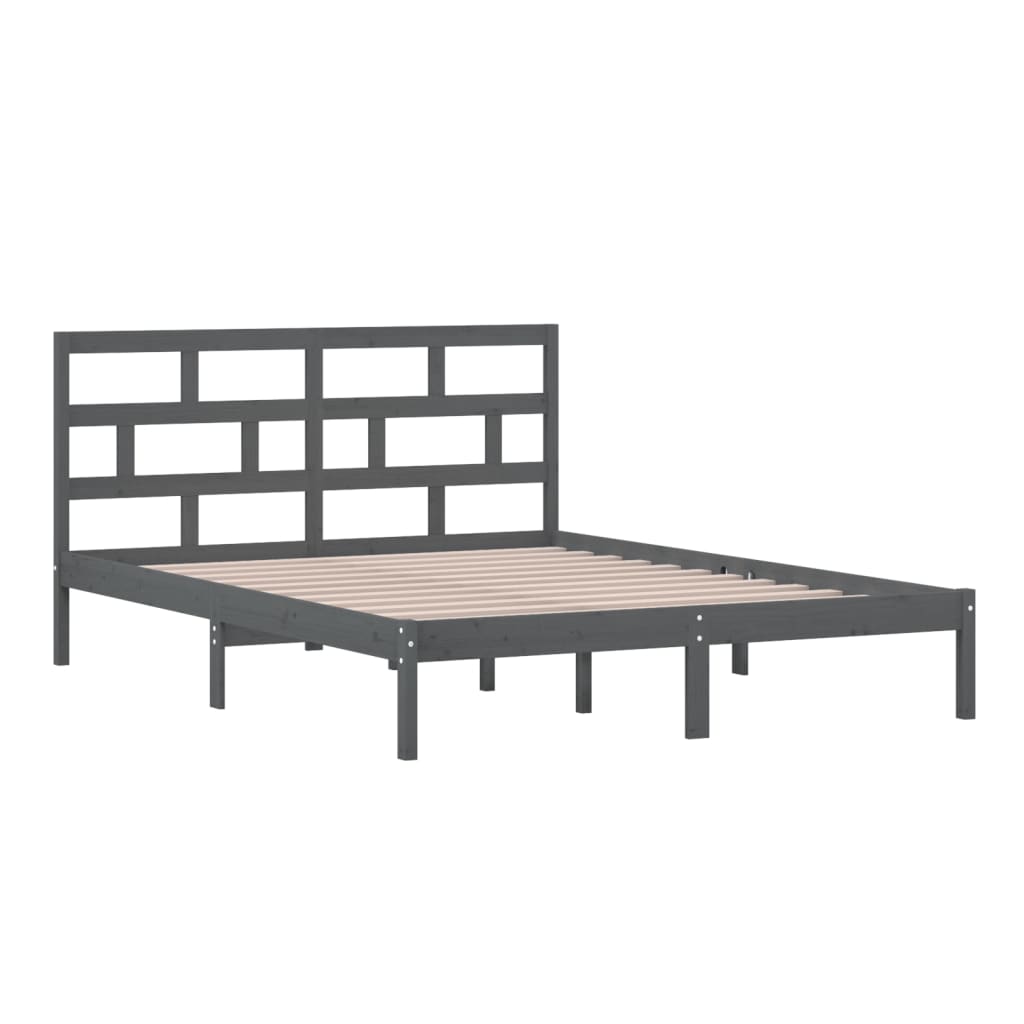 Πλαίσιο Κρεβατιού Γκρι 150 x 200 εκ. Μασίφ Ξύλο King Size