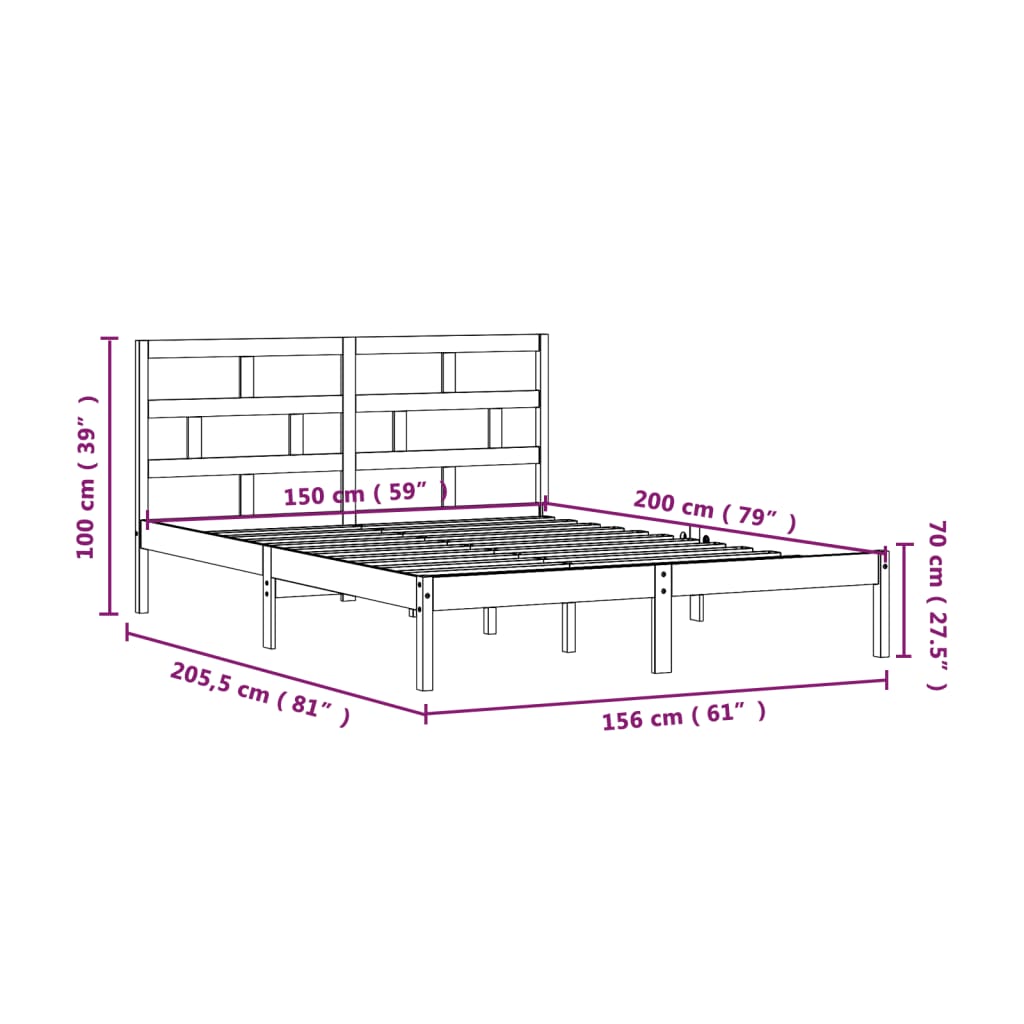 Πλαίσιο Κρεβατιού Γκρι 150 x 200 εκ. Μασίφ Ξύλο King Size