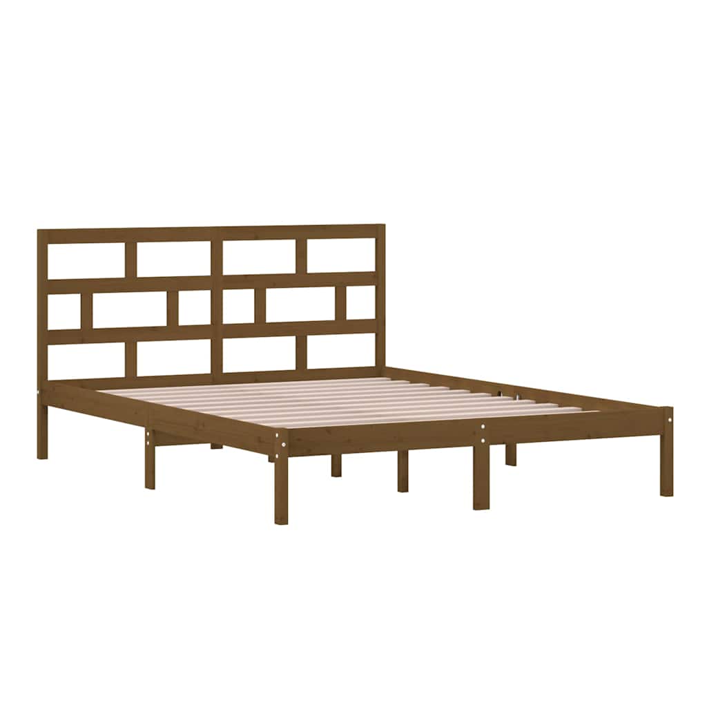 Σκελετός κρεβατιού Honey Brown 150x200 cm King Size Μασίφ Ξύλο - Pakobazaar