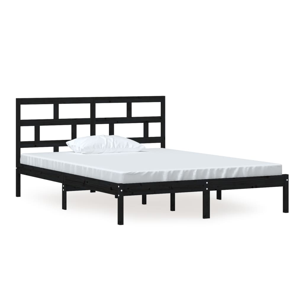 Πλαίσιο Κρεβατιού Μαύρο 150 x 200 εκ. Μασίφ Ξύλο King Size - PAKOBAZAAR