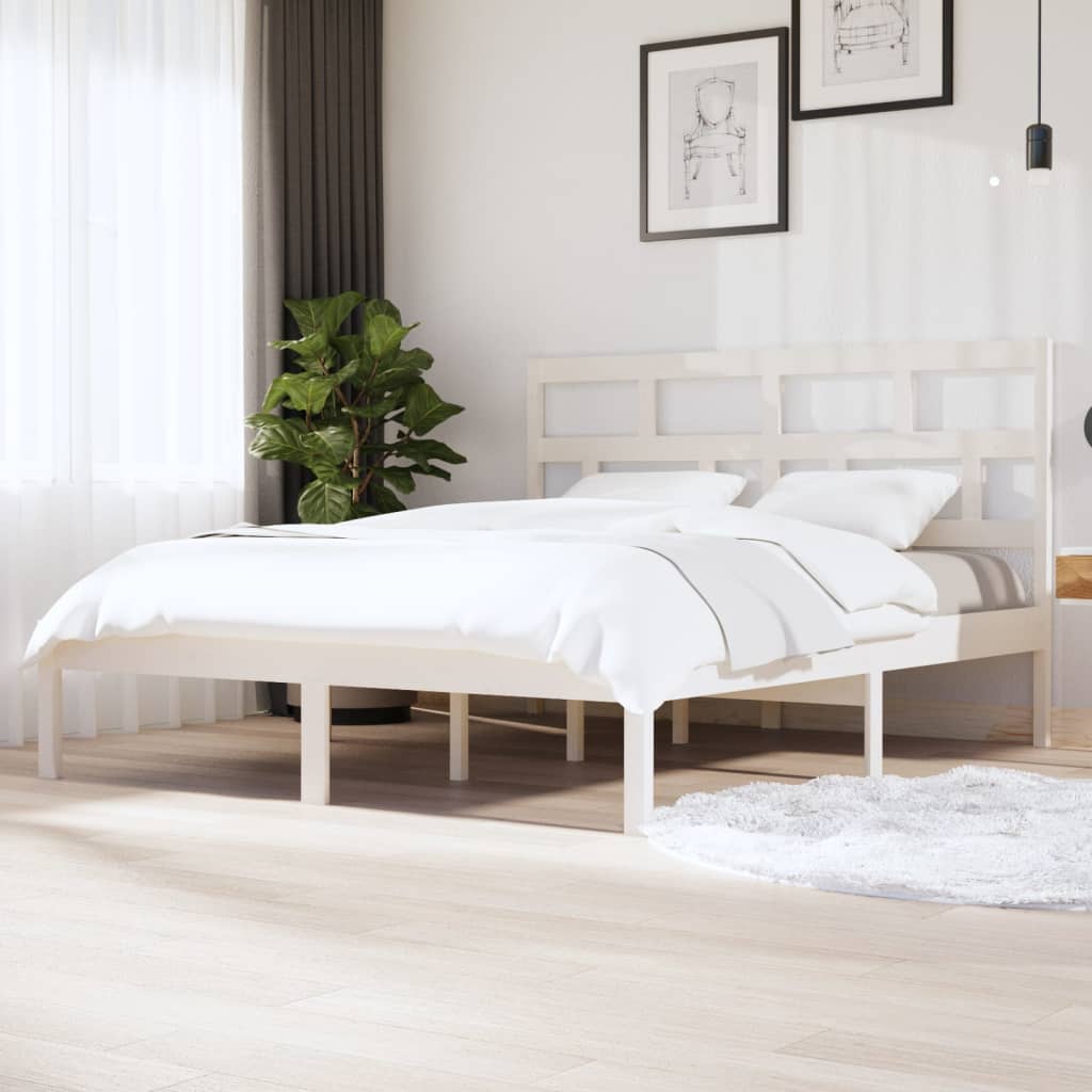 Πλαίσιο Κρεβατιού Λευκό 180 x 200 εκ. Μασίφ Ξύλο Super King - PAKOBAZAAR