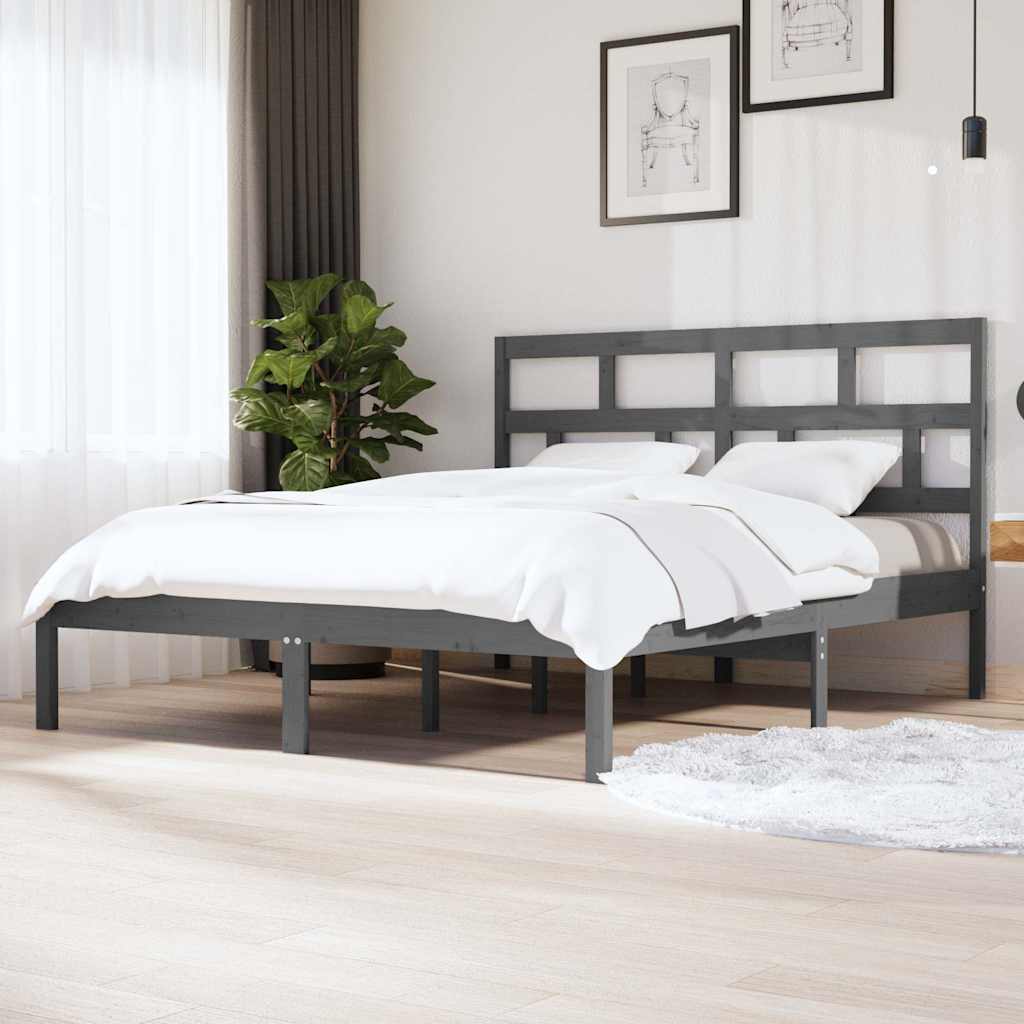 Πλαίσιο Κρεβατιού Γκρι 180 x 200 εκ Ξύλο Πεύκου Super King
