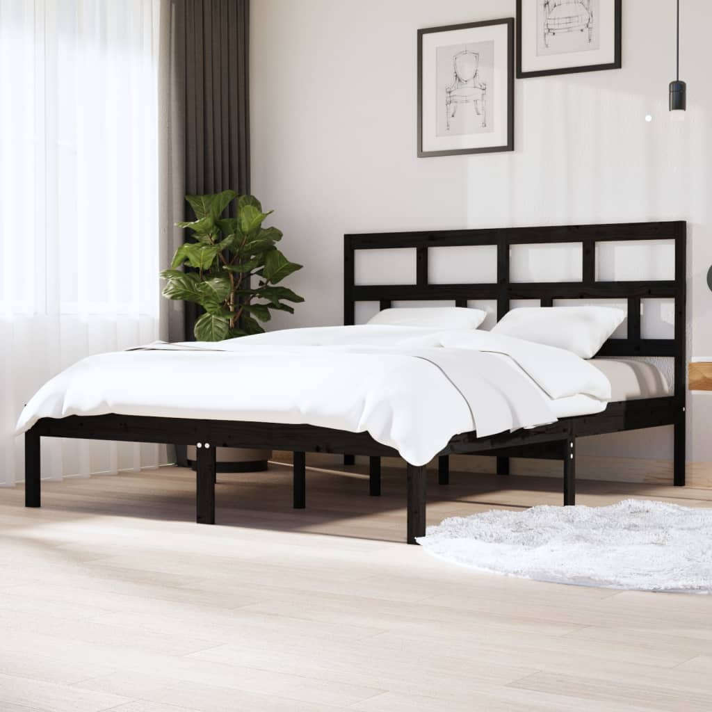 Πλαίσιο Κρεβατιού Μαύρο 180 x 200 εκ Ξύλο Πεύκου Super King