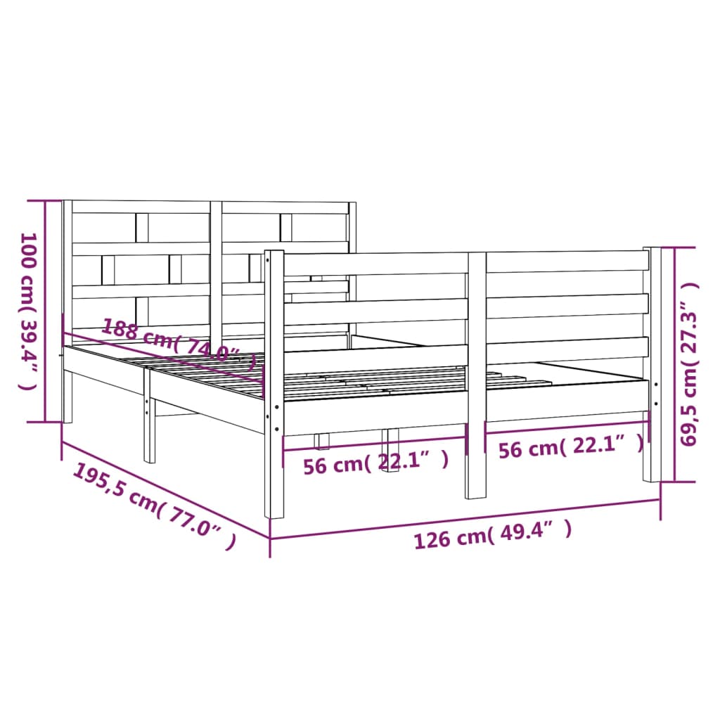 Πλαίσιο Κρεβατιού Μελί 120x190 εκ. Μασίφ Ξύλο Small Double