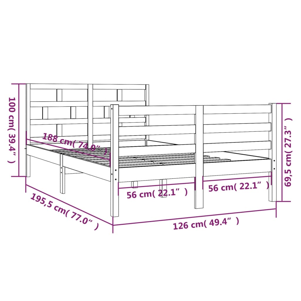 Πλαίσιο Κρεβατιού Μαύρο 120 x 190 εκ. Μασίφ Ξύλο Small Double