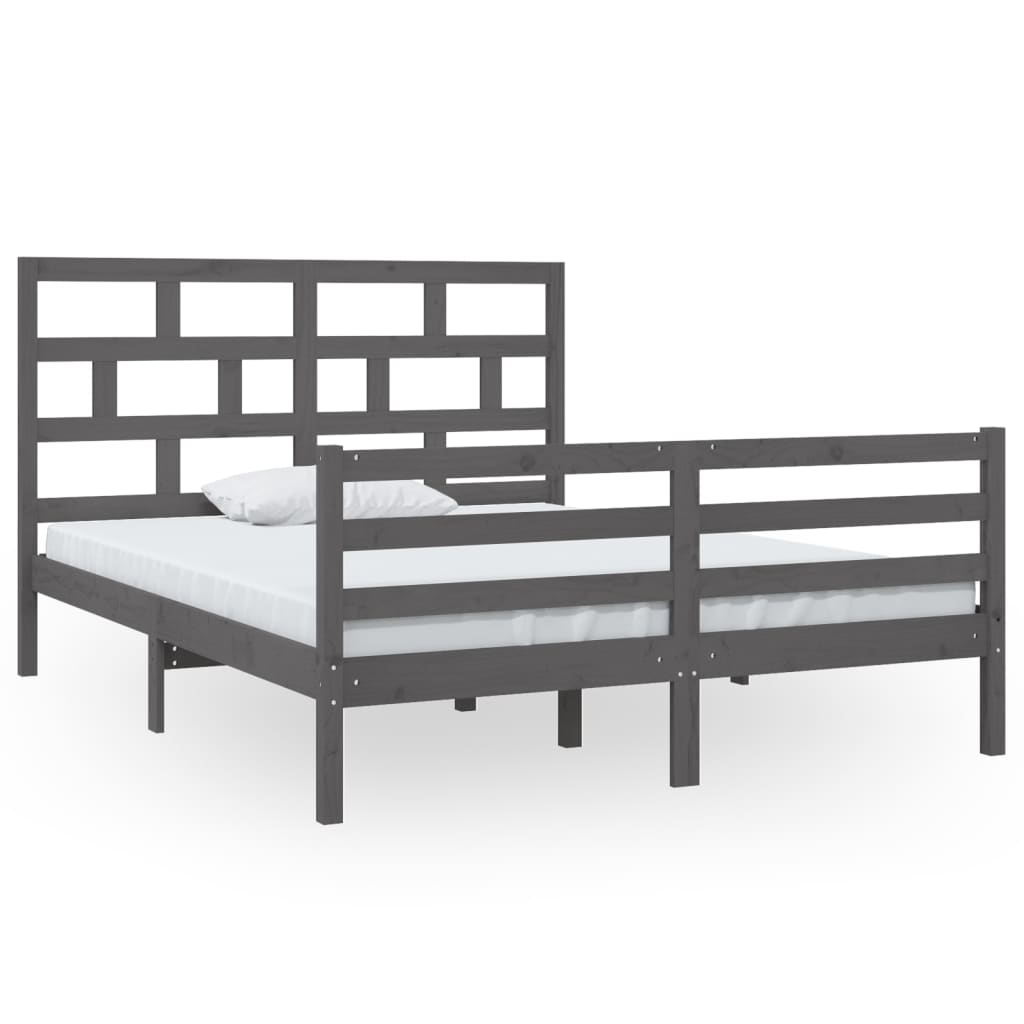 Πλαίσιο Κρεβατιού Γκρι 150 x 200 εκ. Μασίφ Ξύλο King Size
