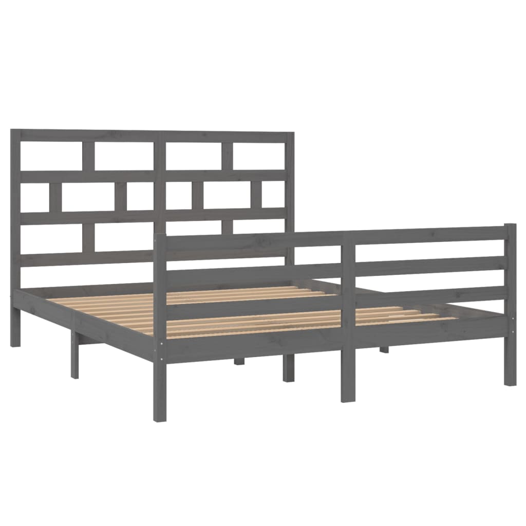 Πλαίσιο Κρεβατιού Γκρι 150 x 200 εκ. Μασίφ Ξύλο King Size