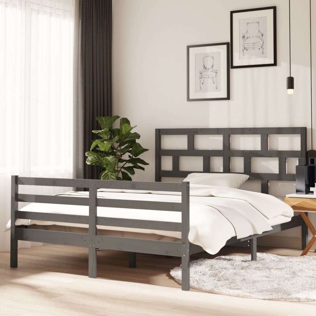 Πλαίσιο Κρεβατιού Γκρι 150 x 200 εκ. Μασίφ Ξύλο King Size