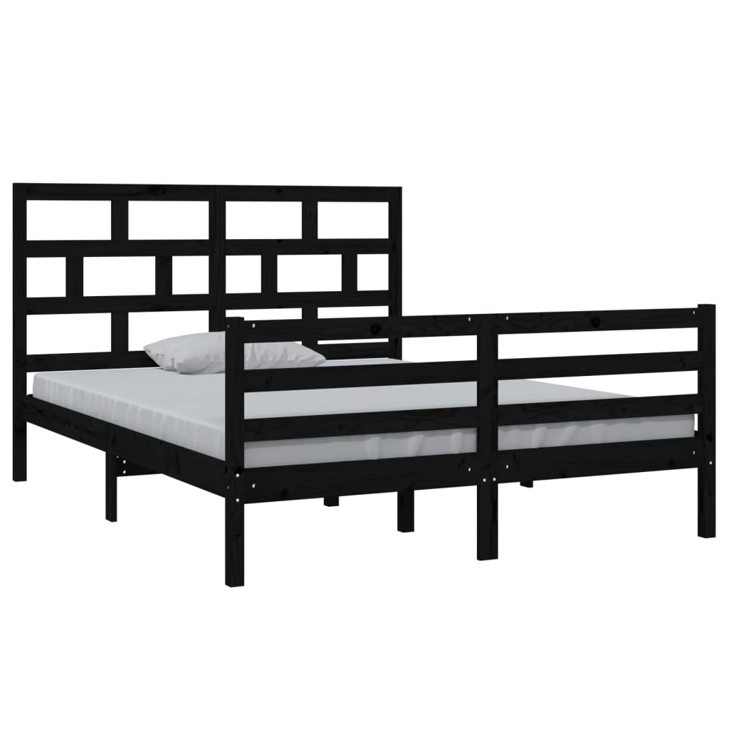 Πλαίσιο Κρεβατιού Μαύρο 150 x 200 εκ. Μασίφ Ξύλο King Size