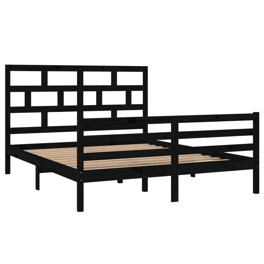 Πλαίσιο Κρεβατιού Μαύρο 150 x 200 εκ. Μασίφ Ξύλο King Size