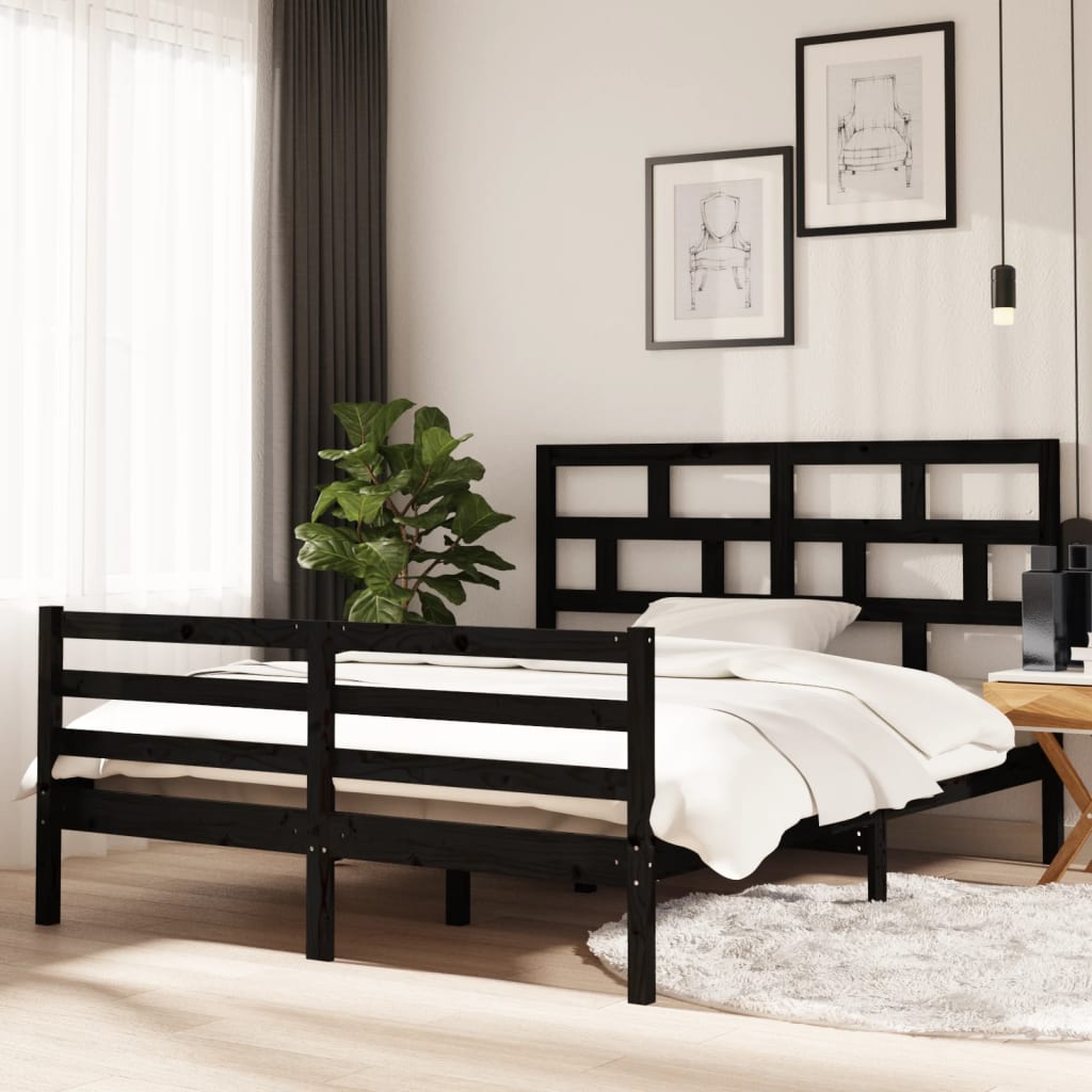Πλαίσιο Κρεβατιού Μαύρο 150 x 200 εκ. Μασίφ Ξύλο King Size