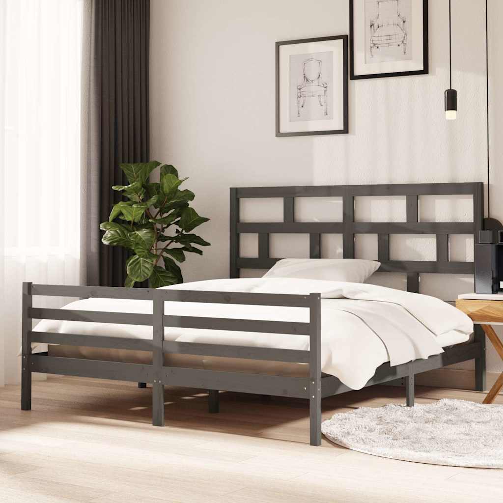 Πλαίσιο Κρεβατιού Γκρι 180 x 200 εκ Ξύλο Πεύκου Super King